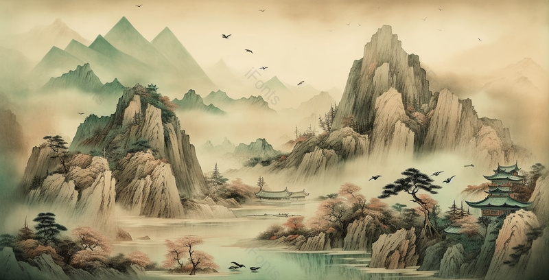 复古色调山林风景水墨插画,插画/手绘图,插画/手绘图库,插画/手绘图下载,插画/手绘